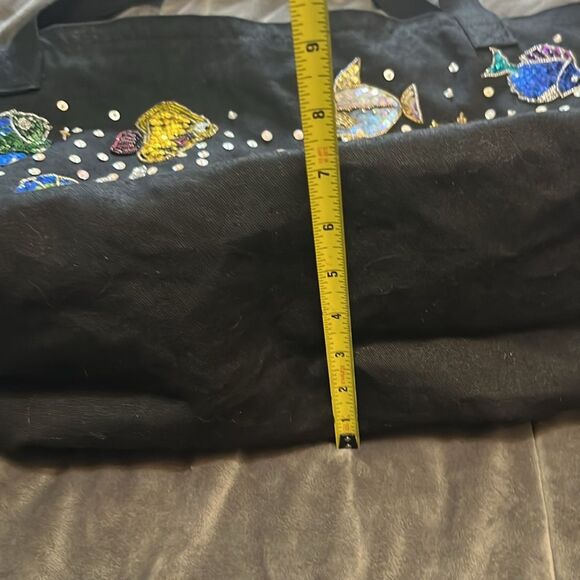 Magid Handmade Beaded Embellished Coastal Fish Tropical Black Tote Shoulder Bag - Picture 8 of 12